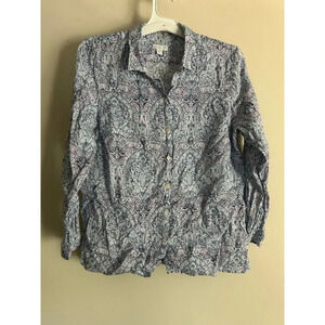J. Jill Women’s Love Linen Essential Shirt Button Down Long Sleeve Paisley
